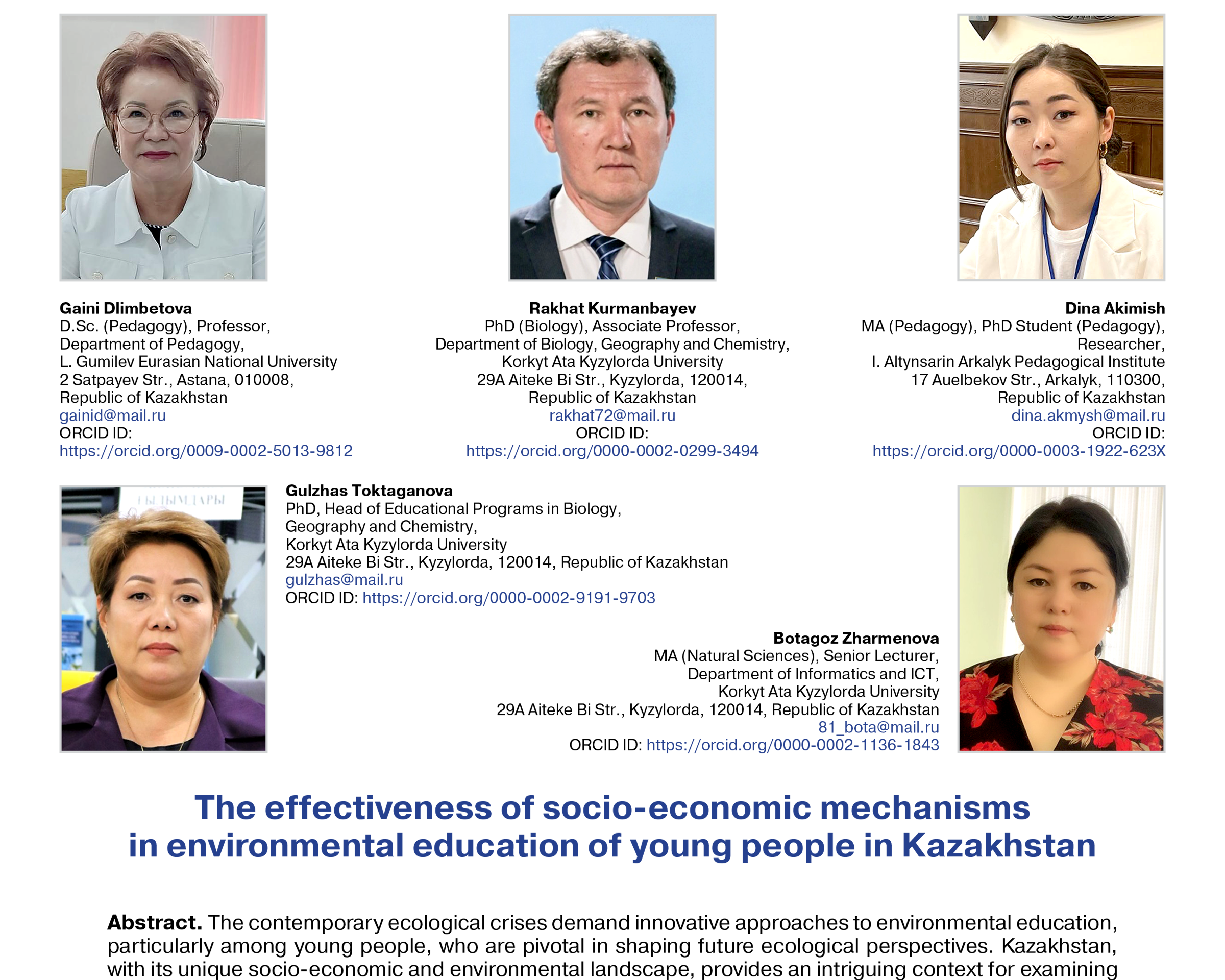 Dlimbetova, G., Kurmanbayev, R., Akimish, D., Toktaganova, G., & Zharmenova, B. (2023)