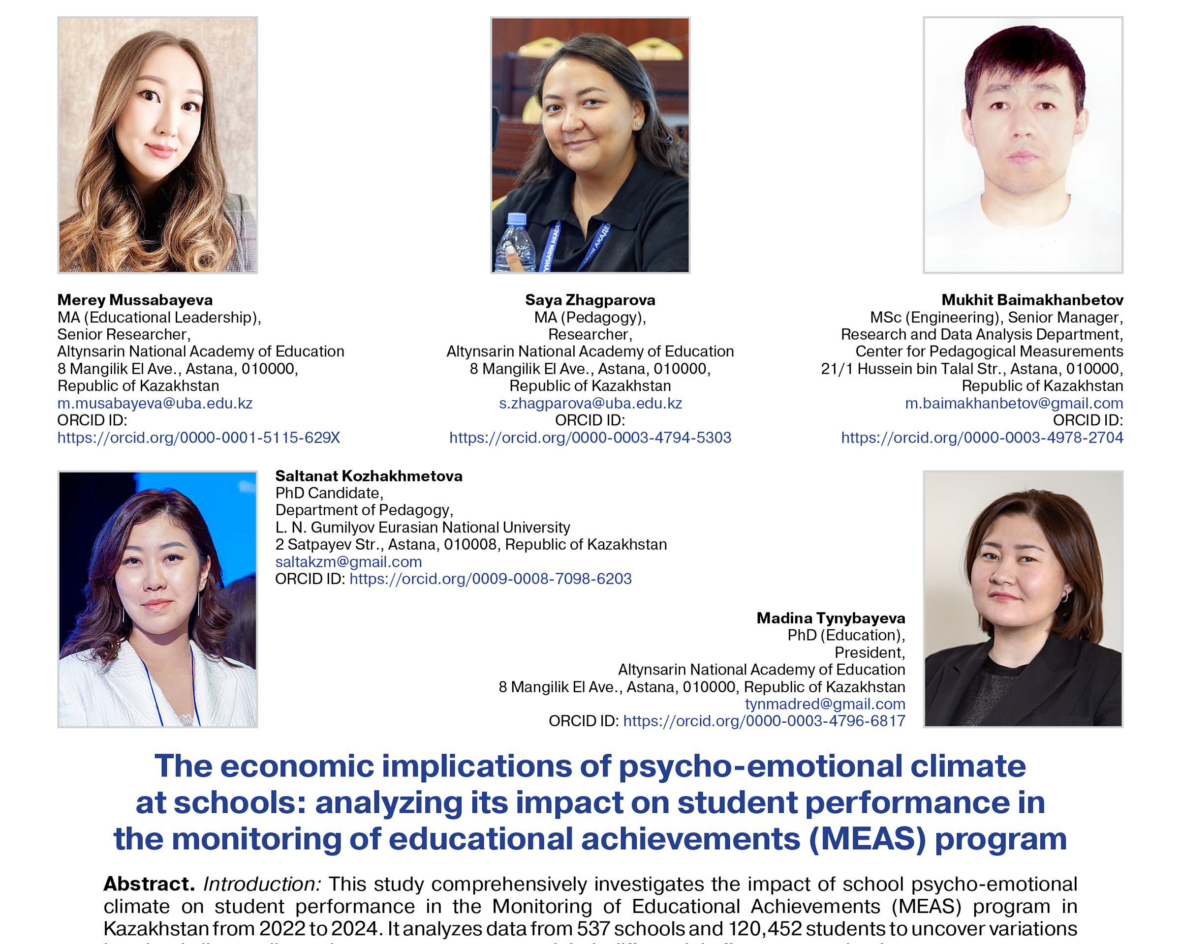 Mussabayeva, M., Zhagparova, S., Baimakhanbetov, M., Kozhakhmetova, S., & Tynybayeva, M. (2024)
