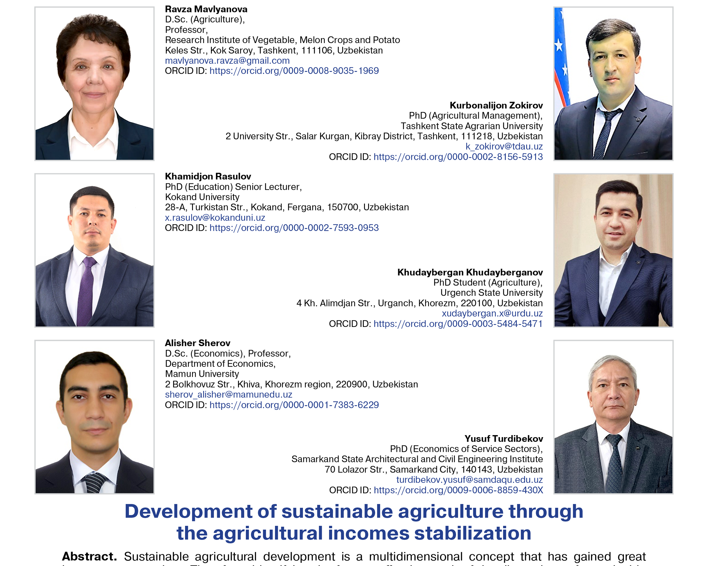 Mavlyanova, R., Zokirov, K., Rasulov, K., Khudayberganov, K., Sherov, A., & Turdibekov, Yu. (2024)