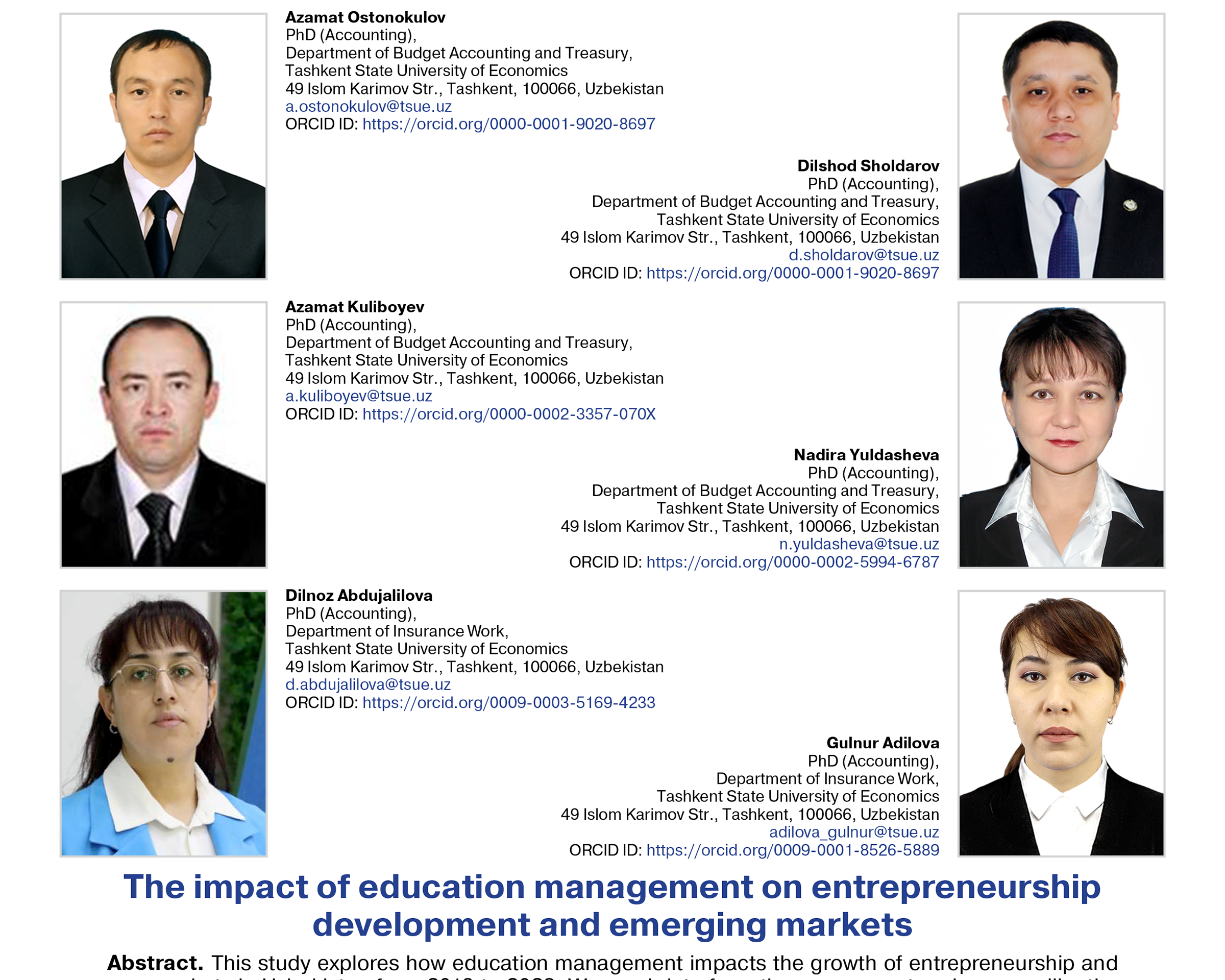 Ostonokulov, A., Sholdarov, D., Kuliboyev, A., Yuldasheva, N., Abdujalilova, D., & Adilova, G. (2024)