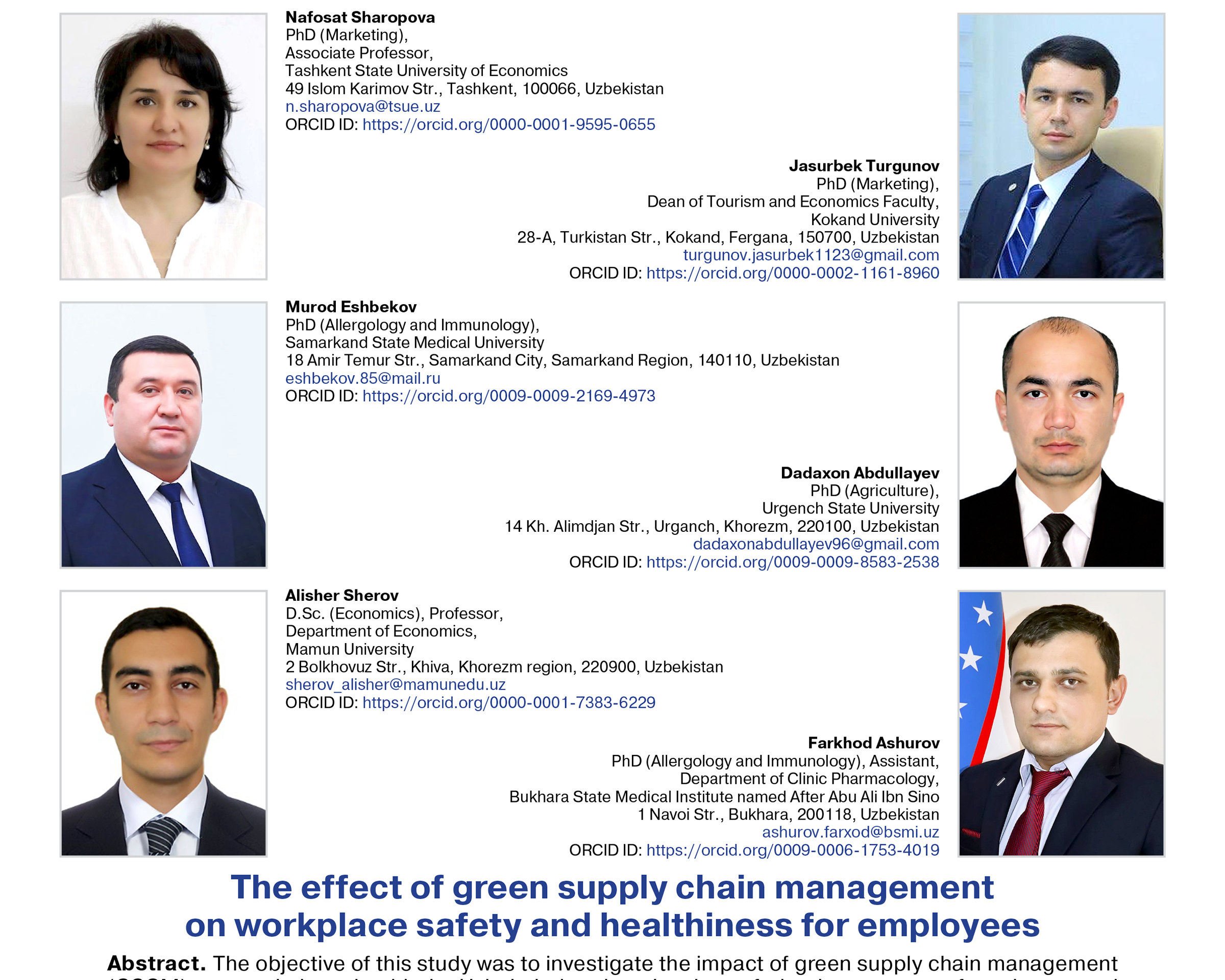 Sharopova, N., Turgunov, J., Eshbekov, M., Abdullayev, D., Sherov, A., & Ashurov, F. (2024)