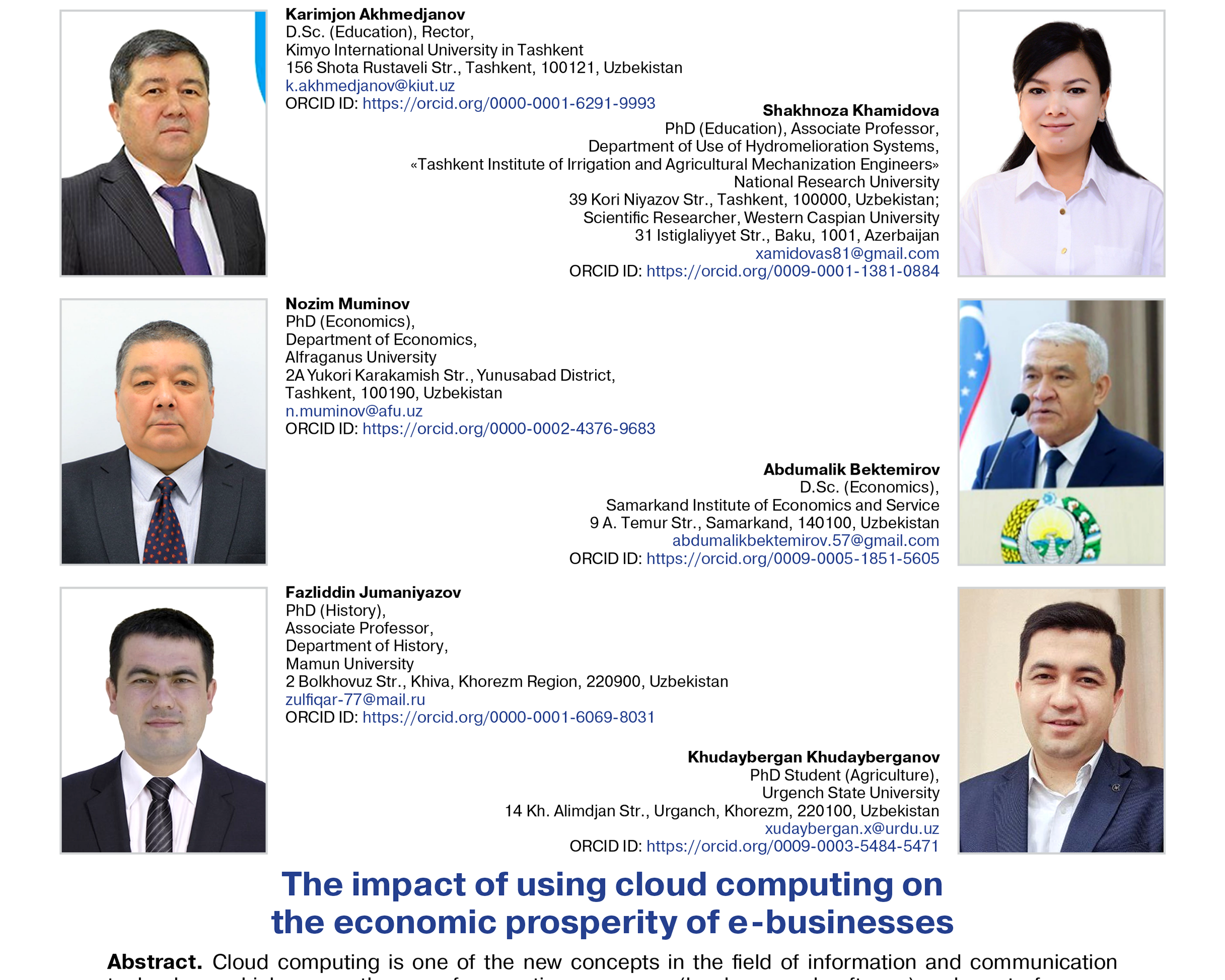 Akhmedjanov, K., Khamidova, Sh., Muminov, N., Bektemirov, A. Jumaniyazov, F., & Khudayberganov, Kh. (2025)