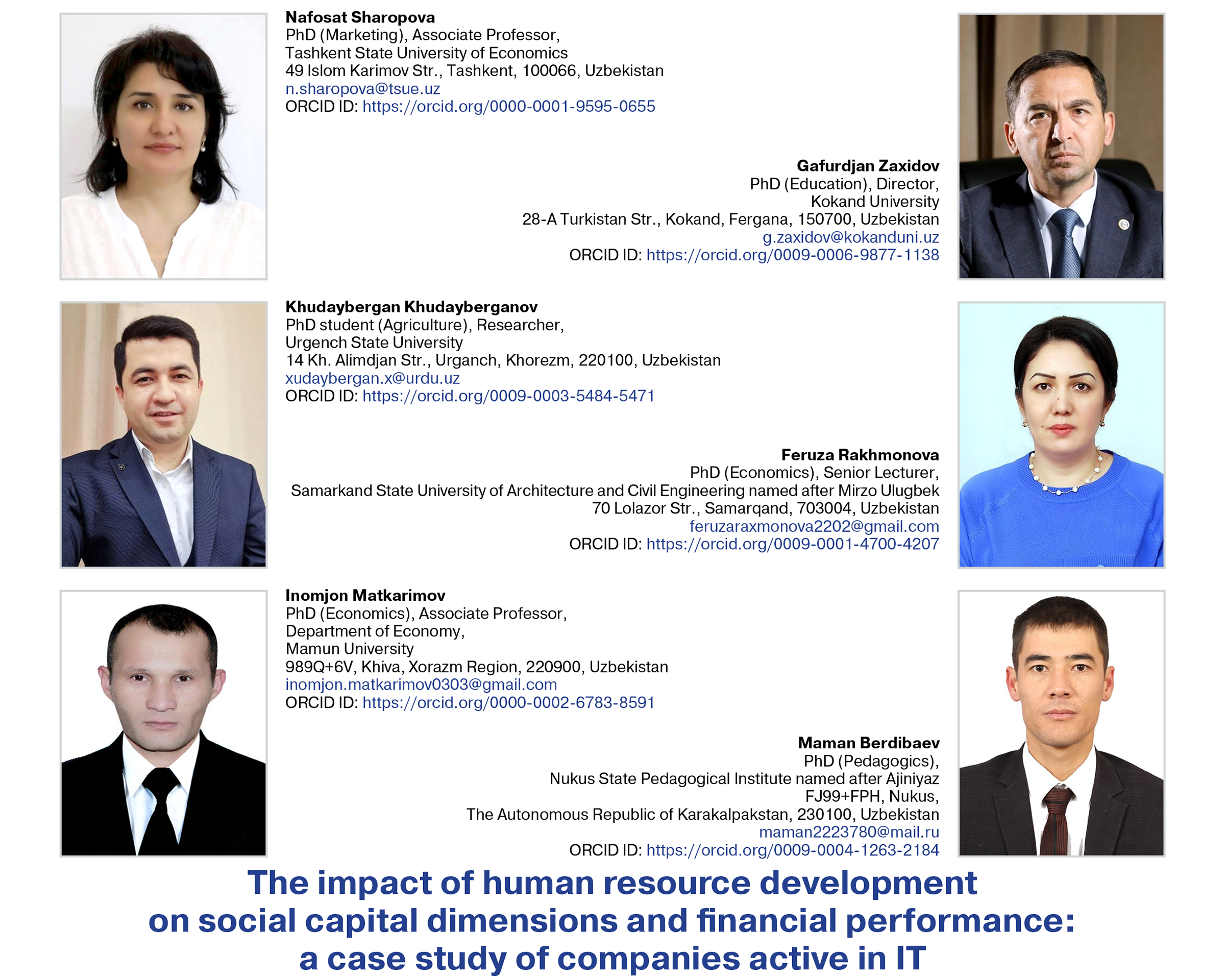 Sharopova, N., Zaxidov, G., Khudayberganov, Kh., Rakhmonova, F., Matkarimov, I., & Berdibaev, M. (2024)