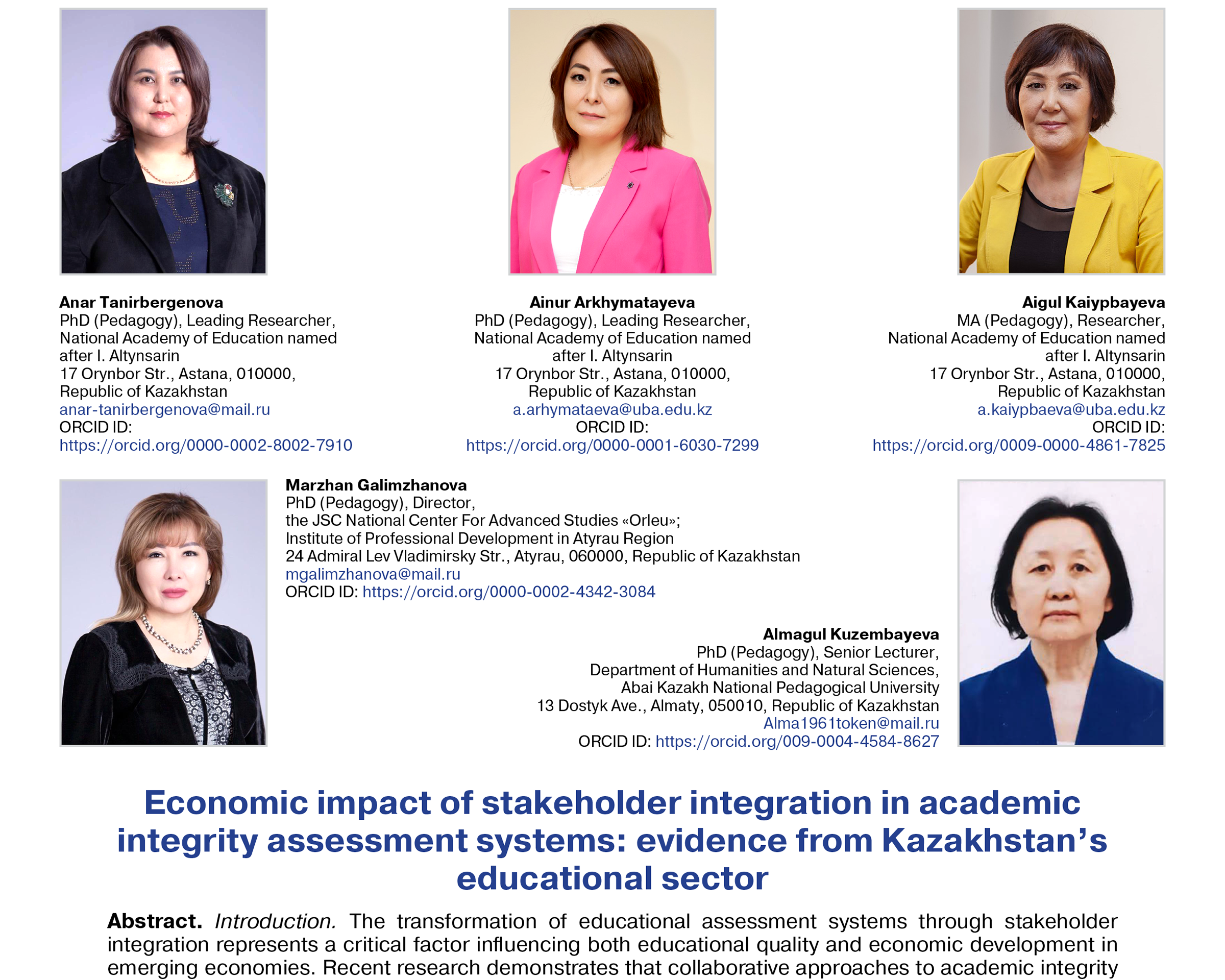 Tanirbergenova, A., Arkhymatayeva, A., Kaiypbayeva, A., Galimzhanova, M., & Kuzembayeva, A. (2025)