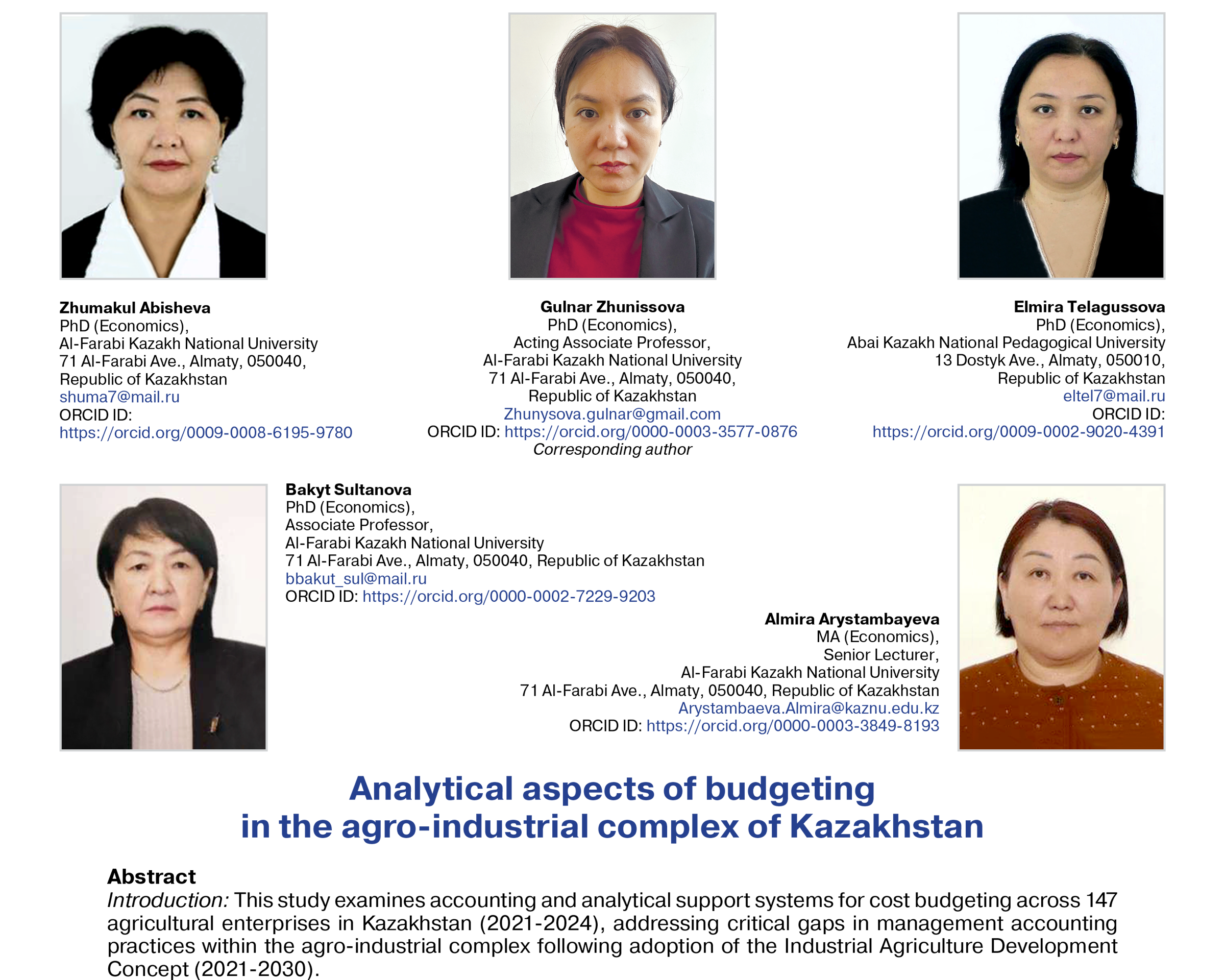 Abisheva, Zh., Zhunissova, G., Telagussova, E., Sultanova, B., & Arystambayeva, A. (2025)