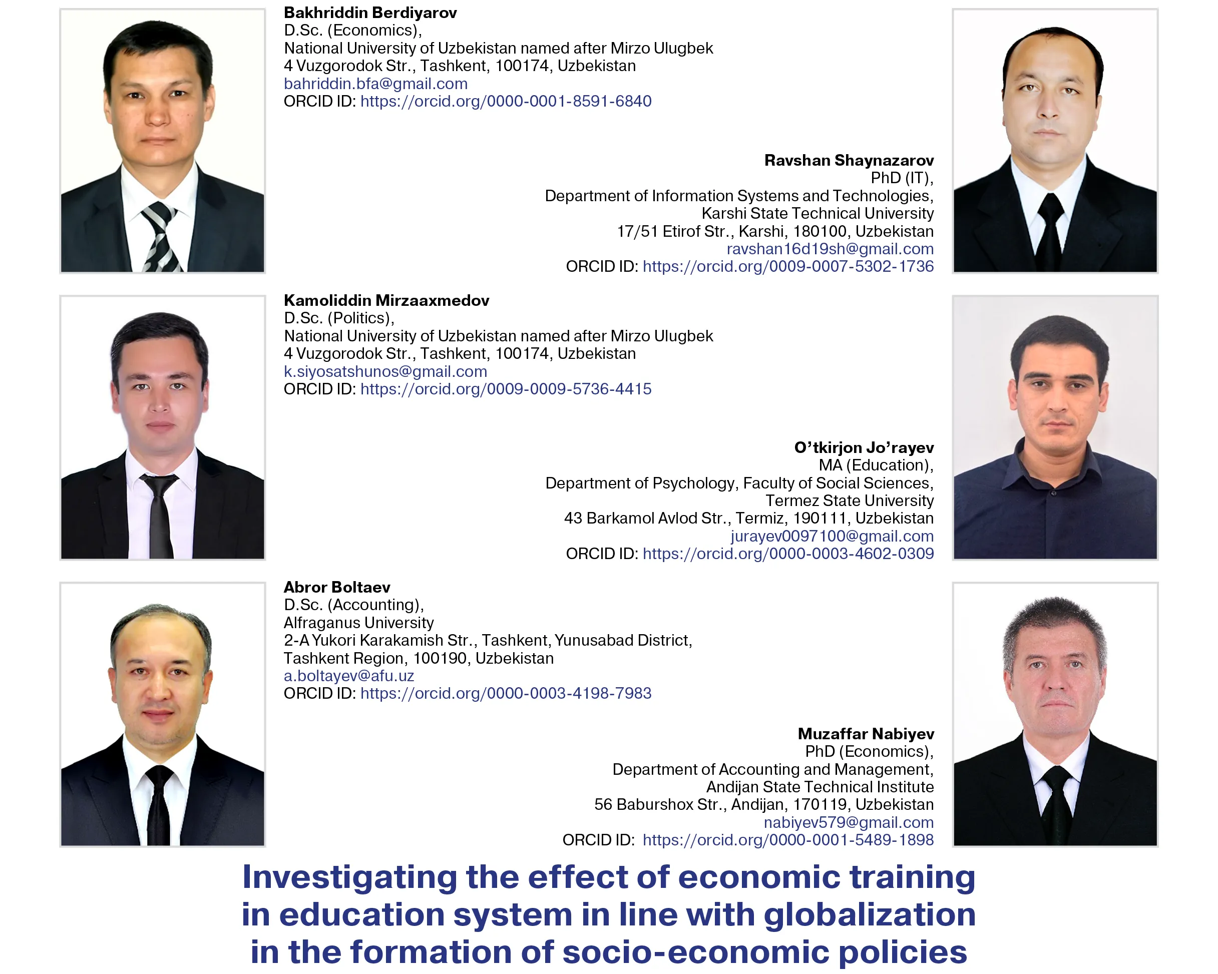 Berdiyarov, B., Shaynazarov, R., Mirzaaxmedov, K., Jo‘rayev, O., Boltaev, A., & Nabiyev, M. (2025)