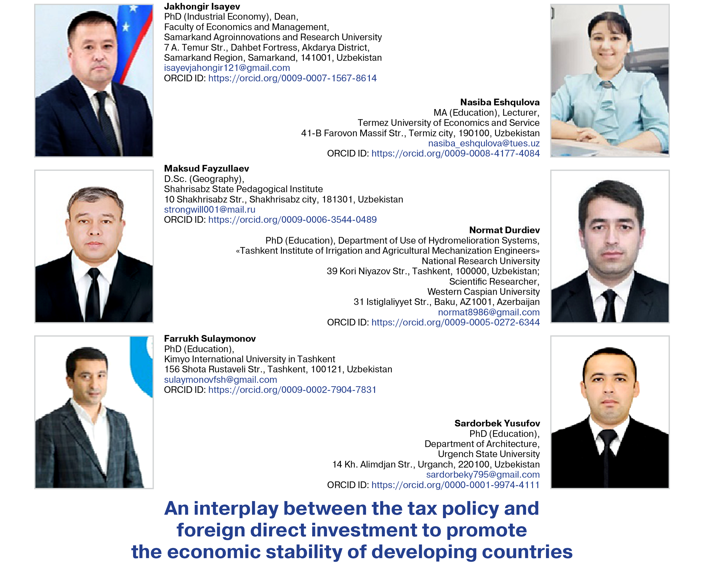 Isayev, J., Eshqulova, N., Fayzullaev, M., Durdiev, N., Sulaymonov, F., & Yusufov, S. (2025)