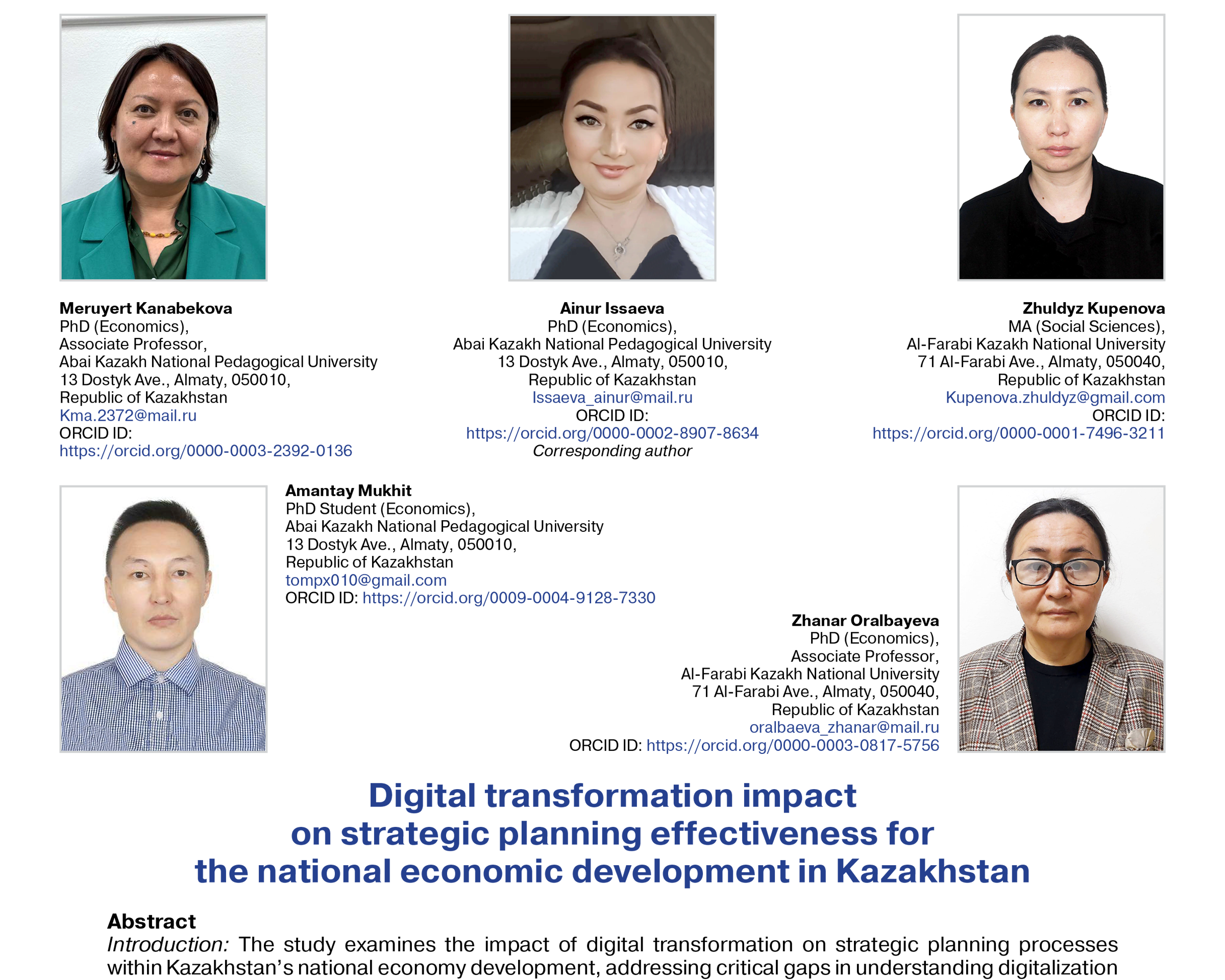 Kanabekova, M., Issaeva, A., Kupenova, Zh., Mukhit, A., & Oralbayeva, Zh. (2025)