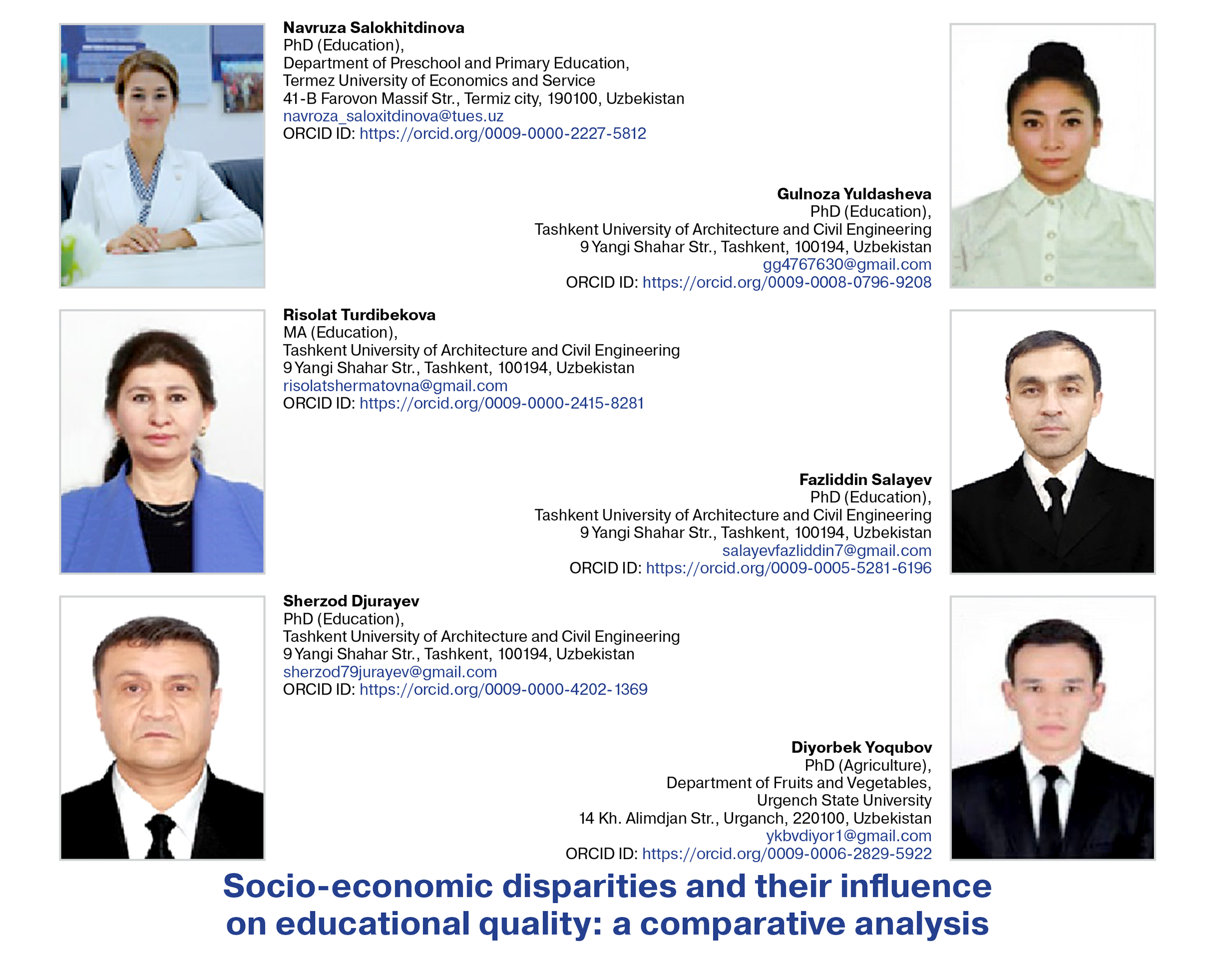 Salokhitdinova, N., Yuldasheva, G., Turdibekova, R., Salayev, F., Djurayev, Sh., & Yoqubov, D. (2025)