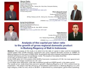 Analysis of the capital per labor ratio to the growth of gross regional domestic product in Badung Regency of Bali in Indonesia
