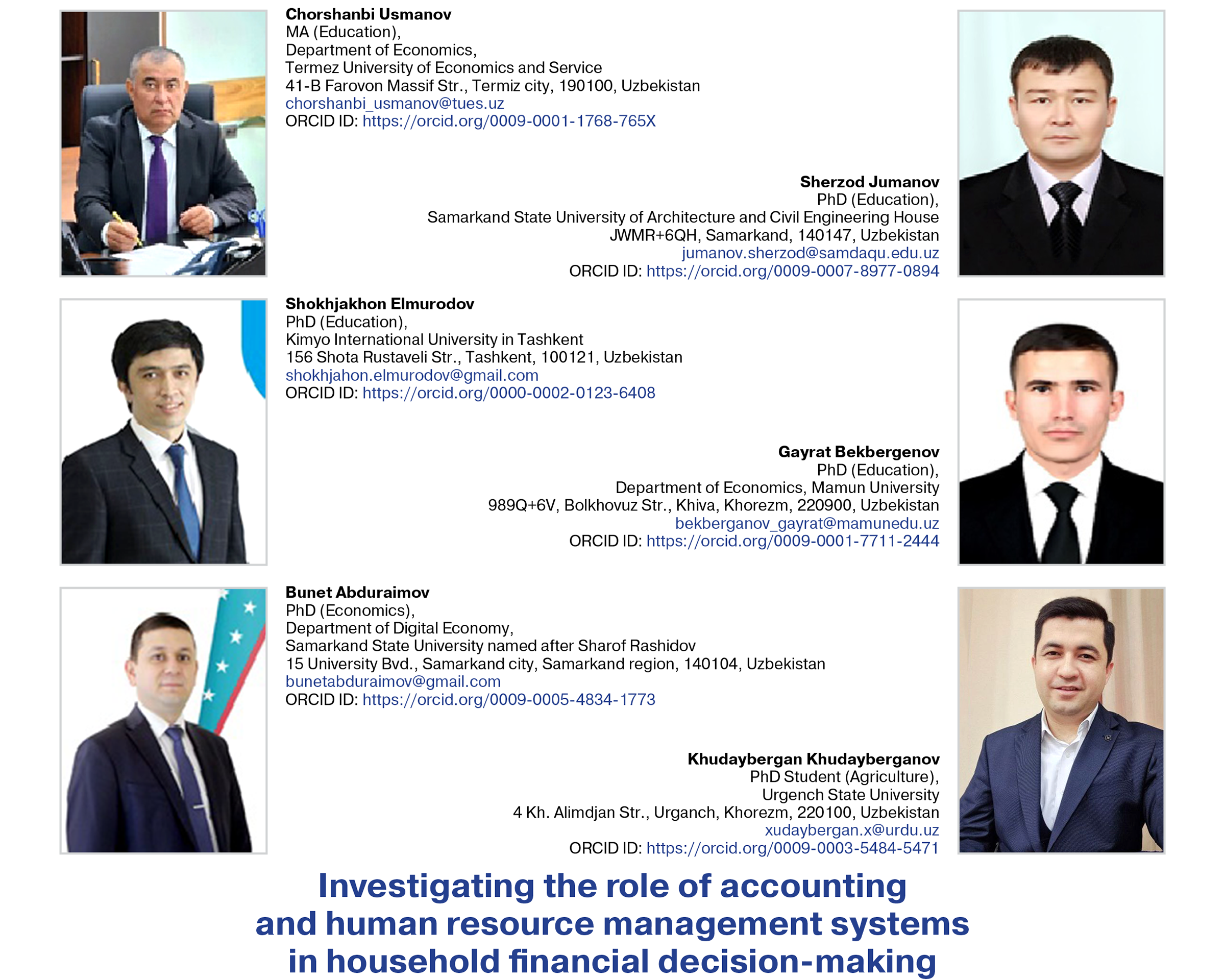 Usmanov, Ch., Jumanov, Sh., Elmurodov, Sh., Bekbergenov, G., Abduraimov, B., & Khudayberganov, Kh. (2025)